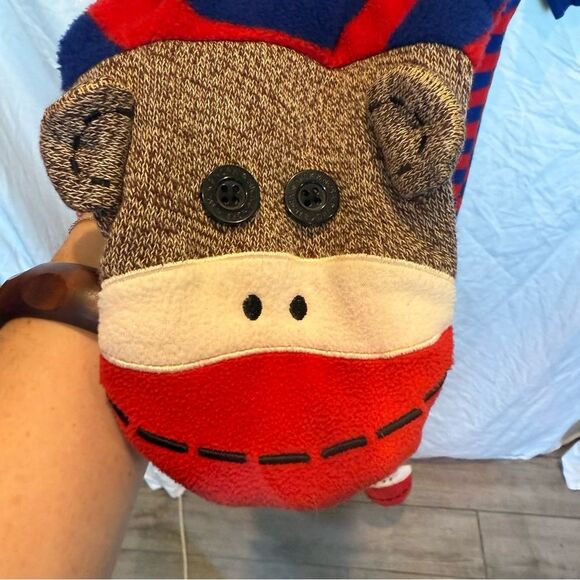 Nick and Nora Sock Monkey Footed Pajama Onesie Large Red Blue Stripe - Picture 5 of 8
